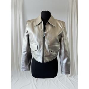 Women's Silver Faux Leather Jacket, Medium
